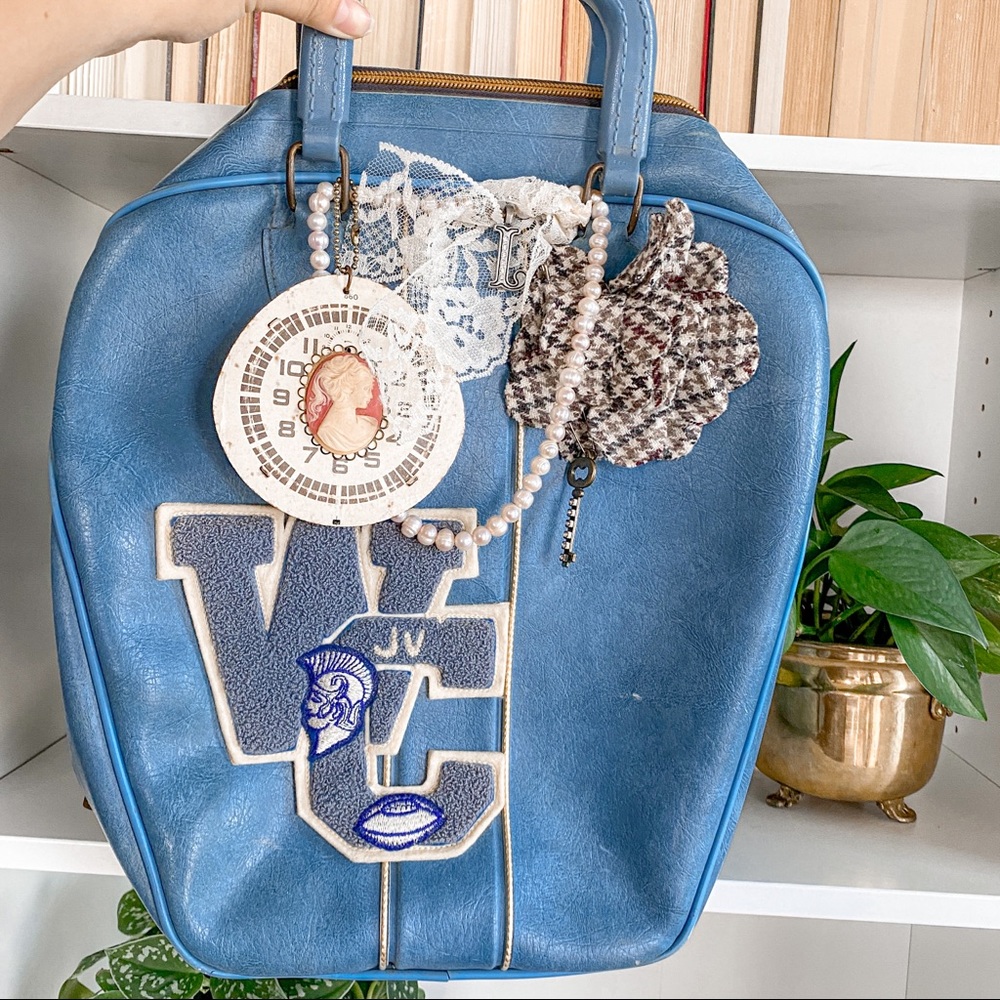 Vintage Blue Leather Antique Small Bowling Bag